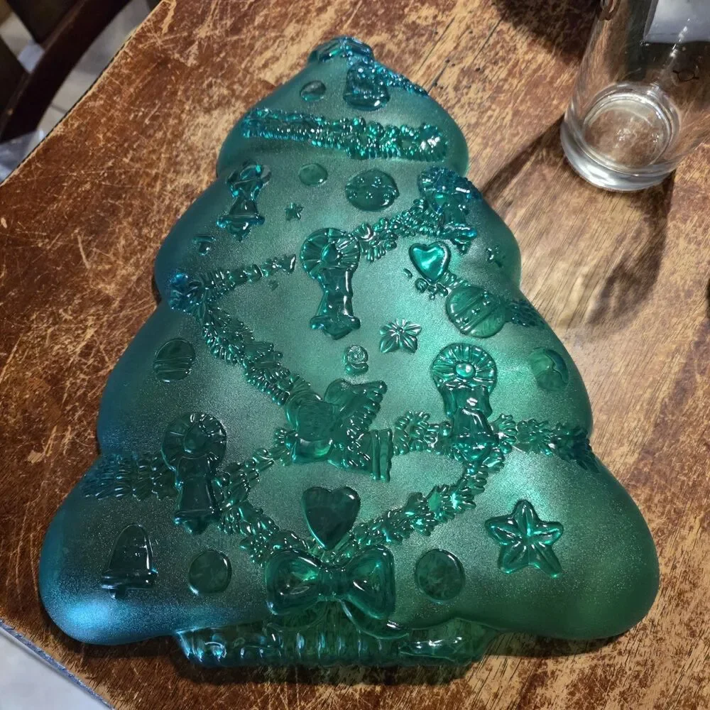 Vintage Christmas Green Tree Serving Dish Plastic Or Acrylic